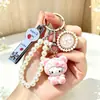 Chaveiro Rosa Hello Kitty com Pérolas Charme de Gato com Estampa de Leopardo Doce Corrente para Celular Lâmina de Unha Pingente