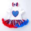 Ropa de Verano Infantil Transfronteriza Nuevo Vestido Harper con Estampado de Estrellas de Manga Corta para Niñas del Día de la Independencia Estadounidense Conjunto de Dos Piezas