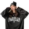 Outono e Inverno 2026 Novo Estilo Coreano Estampa de Letras Estilo Bf Solto Fino Manga Longa Moletom Feminino Gola Redonda Pulôver Top Tendência