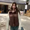 Chaleco de algodón de nuevo estilo con cuello alto, patchwork de bloques de color para mujer, corto y holgado, perfecto para figuras petite, una chaqueta chaleco de abrigo de moda