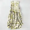 Vestido Casual de Algodão Puro com Estampa Digital Nova, Gola Redonda, Sem Mangas, Comprimento Médio, Para Mulheres, Verão na Praia