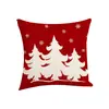 Fronha de Natal Vermelha Fronha de Imitação de Linho de Natal com Estampa de Letras Capa de Almofada Decorativa para Sofá Sala de Estar