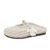 Zapatillas de Media Punta con Malla Hueca y Punta Abierta para Mujer, Nuevo Estilo Verano 2026, Sandalias Planas Mary Jane con Lazo de Perla