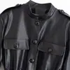 AliExpress Transfronteiriço Primavera 2026 Nova Jaqueta Feminina de Cor Sólida Elegante Moda PU Cintura Marcada 3736240