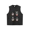 Camiseta Retrô de Manga Curta Lavada com Efeito Desgastado da High Street Americana Colete Sem Manga Estampado Direto com Spray de Anime Fantasma para Homens