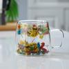 Suministro transfronterizo网红 flor real doble capa de vidrio alto valor de color regalo acompañante taza de café alto borosilicato taza simple
