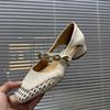 Zapatos Calados Estilo Francés para Mujer, Nuevos Zapatos Populares de Verano 2025 para Mujer, Sandalias Transpirables y de Moda con Tacón Grueso y Punta Cuadrada Tejida