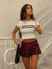 Roupas Femininas Europeias e Americanas Estilo Ins 2024 Primavera Nova Camiseta Feminina de Gola Redonda Curta Justa Estampada com Letras