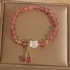 Lindo Brazalete de Cristal de Fresa Natural de Gato para Mujer Diseño Nicho Ins Sentido del Diseño Brazalete de Cristal para Estudiantes Regalo para Novia