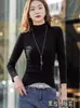 Camiseta de Manga Larga de Algodón Puro, Camiseta Básica Ajustada de Cuello Alto Medio para Mujer, Ropa Interior a la Moda y Elegante, Aspecto Adelgazante y Camisa Elegante para Mujer