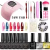 Lámpara de Uñas y Set de Esmaltes Más Vendidos de Amazon de 54W, Set Completo de Herramientas para Principiantes, Pegatinas y Accesorios para Uñas