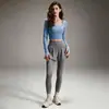 Conjunto de Yoga Red Social para Mujer Cuello Cuadrado Temperamento Manga Larga Pantalones Falsos de Dos Piezas Tacto Nude Ropa Deportiva para Pilates Conjunto de Dos Piezas Mujer Otoño