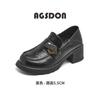 Mocassins Augusden para Mulheres 2026 Novo Verão Estilo Britânico Sapatos de Couro para o Dia a Dia com Saltos Grossos para Combinar com Saias