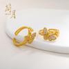 Jianyuesha Anel de Borboleta Ponte da Cotovia Dourado de Longa Duração Artesanato com Diamantes Micro-Pavimentados Par de Anéis Esculpido em Duas Camadas para Mulheres Fashion