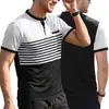 Camisa Polo de Manga Corta con Cuello Redondo y Estampado de Rayas Color-Block para Hombre de Verano Ropa Masculina Casual de Negocios Europea y Americana Amazon Transfronterizo