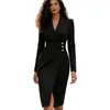 Vestido Traje de Celebridad Estilo Europeo para Mujer Vestido Cruzado Ceñido al Cuerpo Manga Larga para Viajes de Negocios OL Ropa para Mujer Transfronteriza al por Mayor