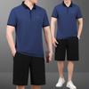 Conjunto Esportivo de Verão Masculino Seda de Gelo Manga Curta Shorts Meia-idade e Idosos Roupa Esportiva Pai de Meia-idade Casual Corrida Roupas de Verão