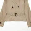 Ropa de mujer al por mayor transfronteriza 2026 otoño nuevo diseño de moda estilo europeo y americano gabardina corta chaqueta con cinturón