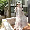 Vestido Largo de Dos Piezas Versátil Estilo Francés Cuello Redondo Ramo de Flores Florales Descanso para el Té Color de Imagen del Vestido Largo de Vacaciones Conjunto de Dos Piezas