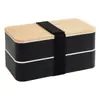 Lonchera de una sola capa transfronteriza de Amazon, lonchera de plástico con tapa de madera y vajilla, lonchera para microondas para trabajadores de oficina, venta al por mayor