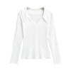 Europeu e Americano Outono e Inverno Nova Moda Spice Girls Decote V Transpassado Ombro Camiseta Manga Longa Interna Ajustada Emagrecimento Camiseta Base Top para Mulheres