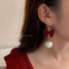 Brincos de laço de veludo vermelho festivo Elegante Flor doce Longo Borla Brincos Outono e Inverno