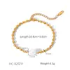 Pulseira de Pérolas de Água Doce com Concha Europeia e Americana de Alto Padrão Pulseira de Corrente Cubana de Aço Inoxidável Dourado 18K Joia de Mão Feminina Que Não Desbota