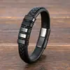 Pulseira Masculina de Couro Trançado da Amazon Mais Vendida e Fashion com Contas de Aço Inoxidável Pulseira DIY Joias Atacado