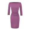 Vestido de Outono com Manga Três Quartos e Decote Canoa para Mulheres 2026 Novo Estilo Elegante Puro Desejo Ombro a Ombro Slim Fit Bodycon Emagrecedor Midi