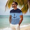 Verão Transfronteiriço Novo Manga Curta Masculina Havaiana Praia Férias Casual Âncora Estampado Digital Manga Curta Camiseta Masculina