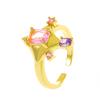 Anillo de dedo con diseño de cuatro puntas de circón rosa dulce y fresco, diseño de nicho, para dedo, con blogger femenina