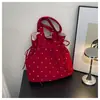 Bolso de hombro floral dulce, bolso tote suave estilo coreano, nuevo bolso de lona casual con cordón de gran capacidad, bolso de hombro para mujer