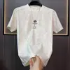 Camiseta de Manga Corta con Cuello Redondo Bordada Tie-Dye Rosa para Hombre, Top Casual Transpirable Versátil de Verano, Camisa Versátil de Moda
