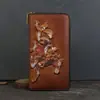 Carteira de Couro Genuíno de Primeira Camada para Comércio Exterior, Cor Vintage Lavada, Grande Capacidade, Múltiplos Porta-Cartões, Bolsa de Mão Executiva com Padrão Animal