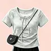 Conjunto de dos piezas para chicas mayores: top estilo coreano con encaje y lazada, nuevos pantalones casuales de pierna ancha con ribete de encaje para verano