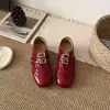 Zapatos Mary Jane Rojos para Mujer 2026 Primavera/Verano Nuevos Versátiles Planos Zapatos de Ballet Suela Suave Velcro Zapatos Pequeños de Cuero Zapatos Individuales