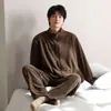 Pijama de Manga Larga y Pantalón Largo para Otoño e Invierno para Hombre, Cárdigan de Medio Terciopelo, Ropa para el Hogar, Trajes Casuales Simples Juveniles que se Pueden Usar Afuera