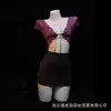 Lingerie profundamente sedutora, uniforme de secretária/professora de puro desejo, roupa bodycon sexy justa, terno roxo slim-fit para senhora madura