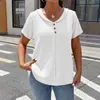 2026 Verano Nueva Ropa de Mujer Amazon Wish Transfronteriza Europea y Americana Color Sólido Texturizado Plisado Cuello de Muñeca Botón Camiseta
