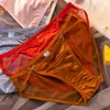 Moda sexy talle bajo satén sedoso encaje de mujer malla lunares tentación cómoda ropa interior bragas transparentes secado rápido