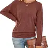 Amazon Europeia e Americana Comércio Exterior Transfronteiriço Outono e Inverno 2026 Novas Camisetas de Manga Longa Lisas com Gola Redonda para Mulheres Tricotadas de Manga Longa