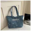 Bolsa de ombro em jeans para mulheres, versátil, grande capacidade, bolsa tote em lona lavada, bolsa azul estilo japonês para o dia a dia, bolsa de compras portátil