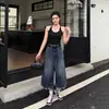26 Jeans retro estilo americano acampanados cropped desgastados para mujer, verano talla grande, pantalones populares de cintura alta adelgazantes