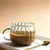 Taza Gruesa de Vidrio de Borosilicato con Rayas Verticales, Elegante Taza para Café y Leche de Desayuno, Taza para Bebidas para Oficina en Casa