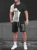 Verão Transfronteiriço Temu Conjunto Casual Masculino de Duas Peças com Estampa Digital 3D: Camiseta de Manga Curta + Shorts