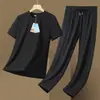 Traje Deportivo Nuevo de Verano 2026 para Hombre, Conjunto Casual de Marca de Moda de Manga Corta, Camiseta de Seda Helada de Manga Corta para Hombre