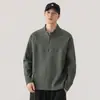 Sudadera con cremallera a la mitad texturizada estilo americano para hombre 2026, primavera y otoño, cuello alto, corte holgado, color liso, camiseta básica casual de manga larga
