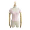 Camiseta de Encaje de Manga Corta Ajustada para Chica Sexy para Mujer Verano 2025 Cuello U Cintura Alta Ajustada Corta Base Top Estilo Occidental