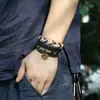 Pulsera de Cuero Genuino Estilo Étnico Retro Artístico Set de Joyería Corazón de Melocotón Unisex Pulsera Tejida con Cuentas DIY
