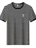 Camiseta Listrada Masculina de Manga Curta Tendência Verão 2025 Moda Leve Luxo Peso Pesado Fina Gola Redonda Meia Manga Camiseta Estilosa